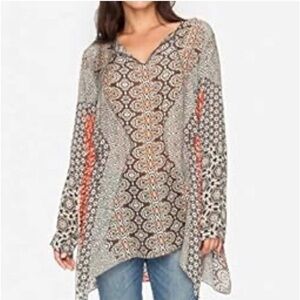 Johnny Was Breeland Geo Printed Tie Front Tunic Indie Core City Lightweight Sz M